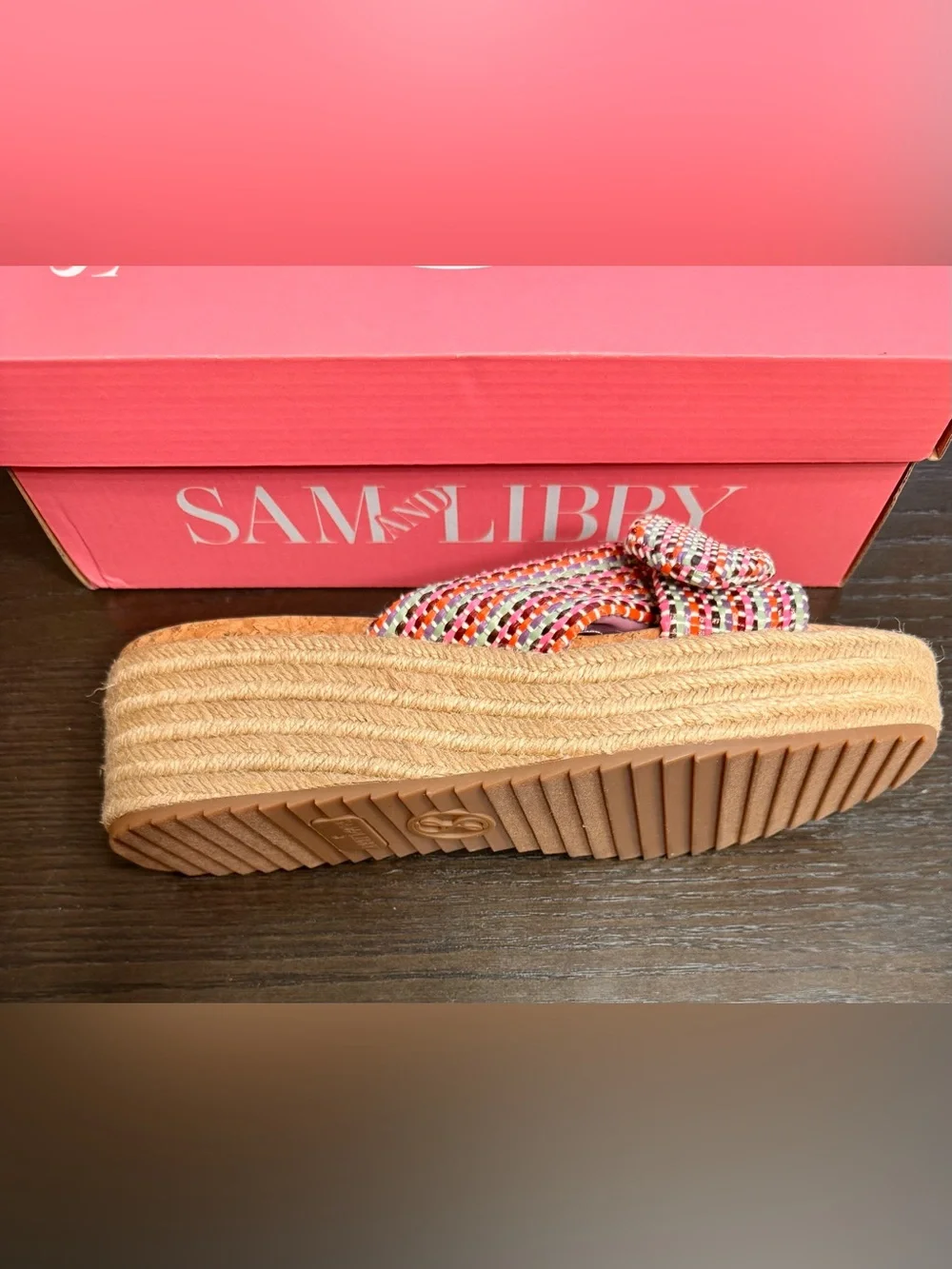 Sam & Libby Multicolor Bow Espadrille Wedge Slide Sandals Size 8